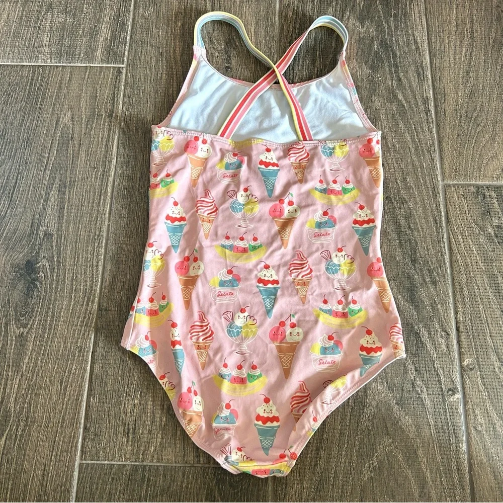 Mini Boden / Crisscross One-Piece Girls Swimsuit in Pink Tourmaline Ice Cream